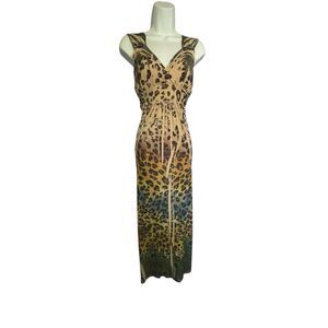 Fresh Of LA Leopard Cheetah Maxi Dress Peacock Women’s Reg Size M